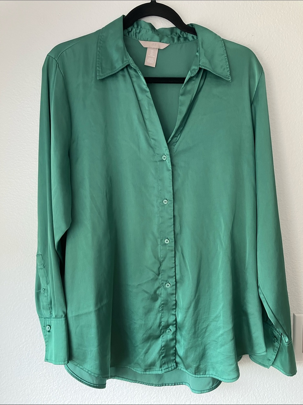 H&M Emerald Green Satin Button-Down Shirt